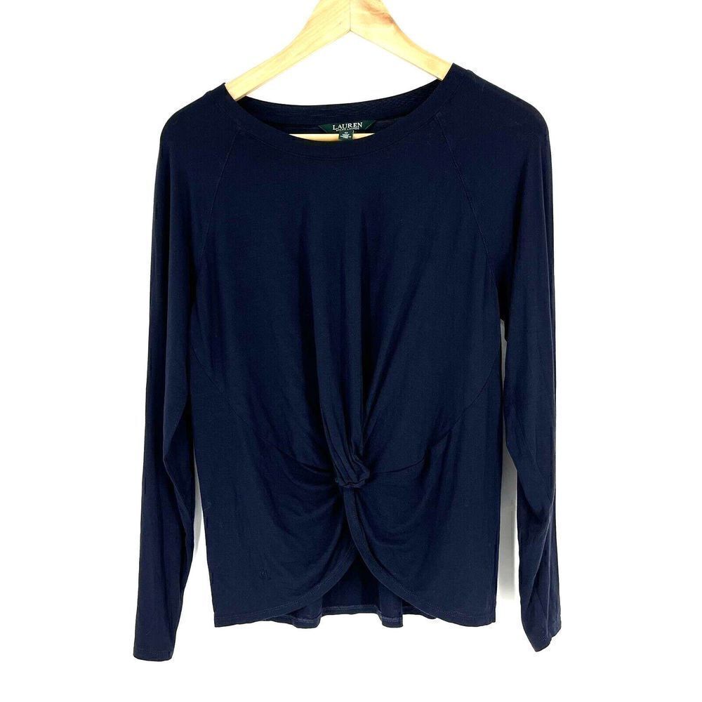 Ralph Lauren Top Size Medium Womens Navy Twist Front Long Sleeve Crew Neck Knit